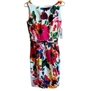 ELIZA J | 6 | Watercolor Floral A-Line Cocktail Belted Sheath Shift Dress NWT
